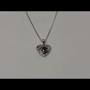 Sterling silver necklace garnet heart cz pendant